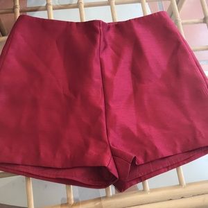 Red Metallic High Waisted Shorts